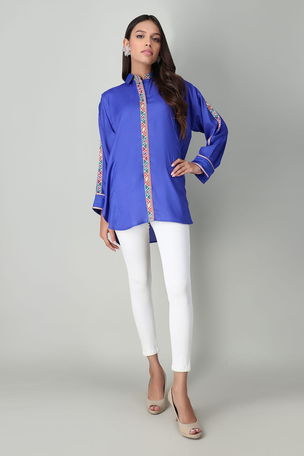 Solid Embroidered Button Down Shirt